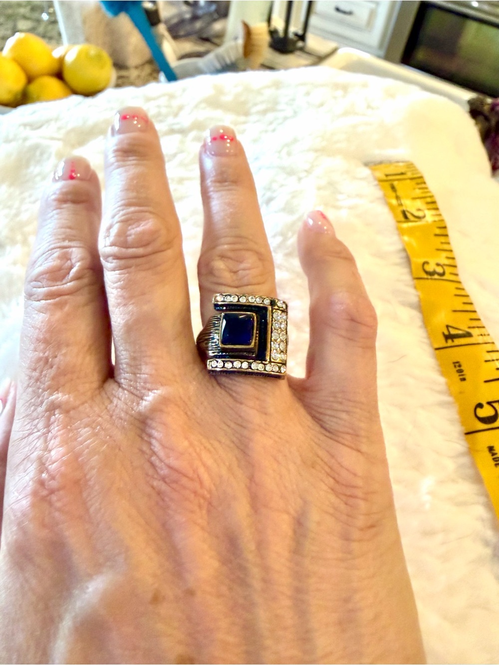 Mod Square Statement Ring with blue-purple Square Center